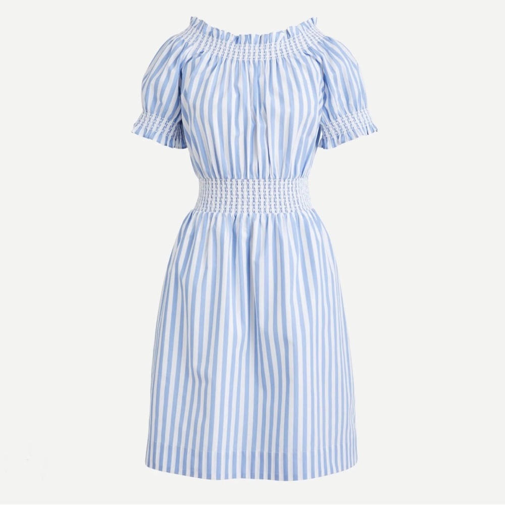 5 FOR $25 | J. Crew 100% cotton Smocked puff-sleeve poplin dress blue white S